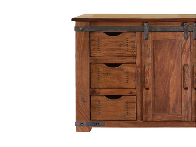 60" Brown Solid Wood Enclosed Storage Distressed TV Stand