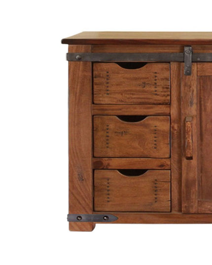 60" Brown Solid Wood Enclosed Storage Distressed TV Stand