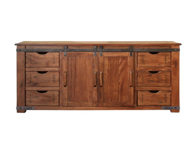 70" Brown Solid Wood Enclosed Storage Distressed TV Stand