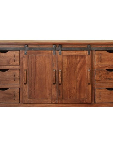 70" Brown Solid Wood Enclosed Storage Distressed TV Stand