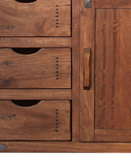 70" Brown Solid Wood Enclosed Storage Distressed TV Stand