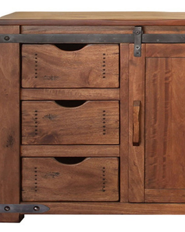 70" Brown Solid Wood Enclosed Storage Distressed TV Stand