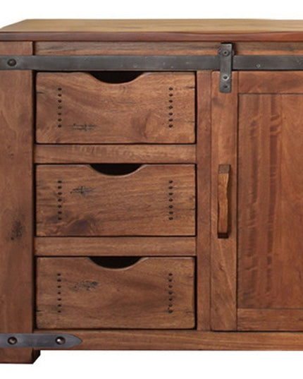 70" Brown Solid Wood Enclosed Storage Distressed TV Stand