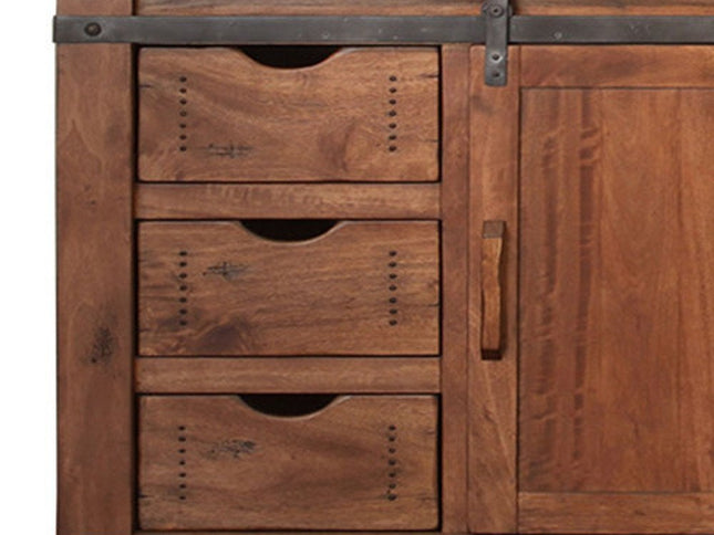 70" Brown Solid Wood Enclosed Storage Distressed TV Stand