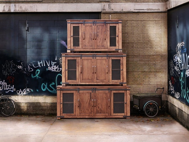 60" Brown Solid Wood Cabinet Enclosed Storage Distressed TV Stand