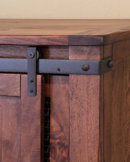 60" Brown Solid Wood Cabinet Enclosed Storage Distressed TV Stand