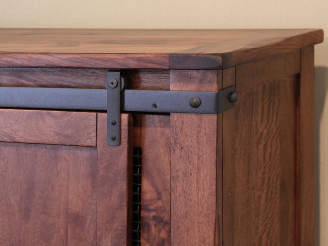 60" Brown Solid Wood Cabinet Enclosed Storage Distressed TV Stand