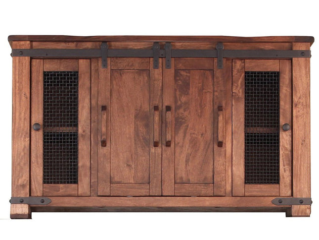 60" Brown Solid Wood Cabinet Enclosed Storage Distressed TV Stand