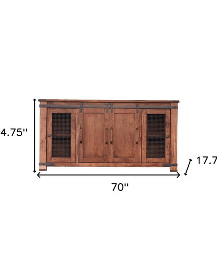 70" Brown Solid Wood Cabinet Enclosed Storage Distressed TV Stand