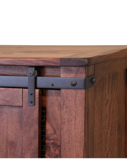 70" Brown Solid Wood Cabinet Enclosed Storage Distressed TV Stand