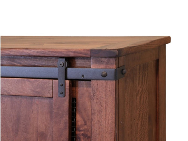 70" Brown Solid Wood Cabinet Enclosed Storage Distressed TV Stand