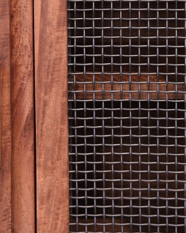 70" Brown Solid Wood Cabinet Enclosed Storage Distressed TV Stand