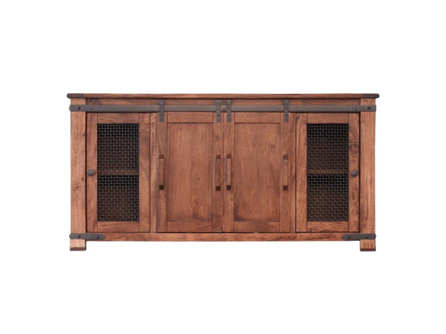 70" Brown Solid Wood Cabinet Enclosed Storage Distressed TV Stand