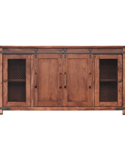 70" Brown Solid Wood Cabinet Enclosed Storage Distressed TV Stand