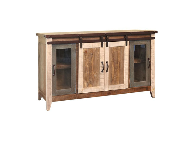 60" Brown Solid Wood Cabinet Enclosed Storage Distressed TV Stand