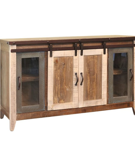 60" Brown Solid Wood Cabinet Enclosed Storage Distressed TV Stand