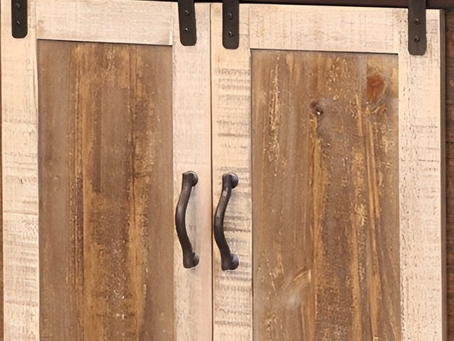 60" Brown Solid Wood Cabinet Enclosed Storage Distressed TV Stand