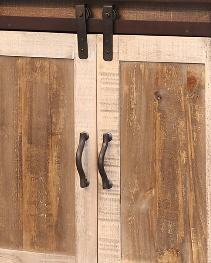 60" Brown Solid Wood Cabinet Enclosed Storage Distressed TV Stand