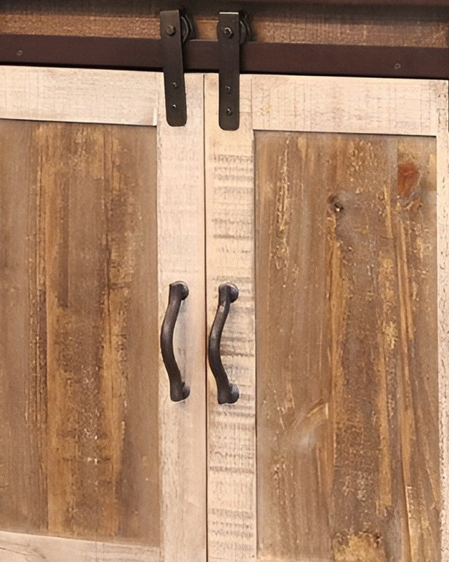 60" Brown Solid Wood Cabinet Enclosed Storage Distressed TV Stand