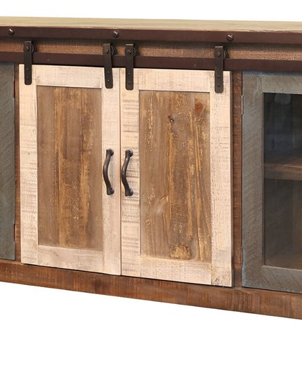 60" Brown Solid Wood Cabinet Enclosed Storage Distressed TV Stand