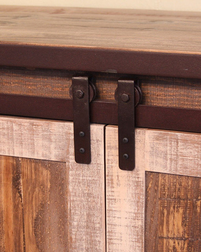 60" Brown Solid Wood Cabinet Enclosed Storage Distressed TV Stand