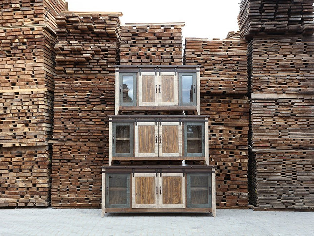 70" Brown Solid Wood Cabinet Enclosed Storage Distressed TV Stand