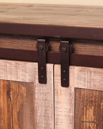 70" Brown Solid Wood Cabinet Enclosed Storage Distressed TV Stand