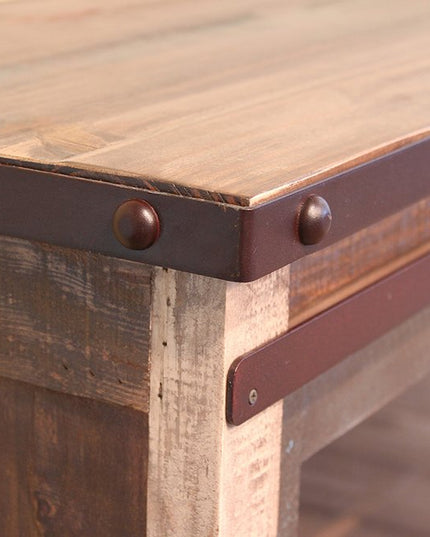 79" Brown Solid Wood Cabinet Enclosed Storage Distressed TV Stand