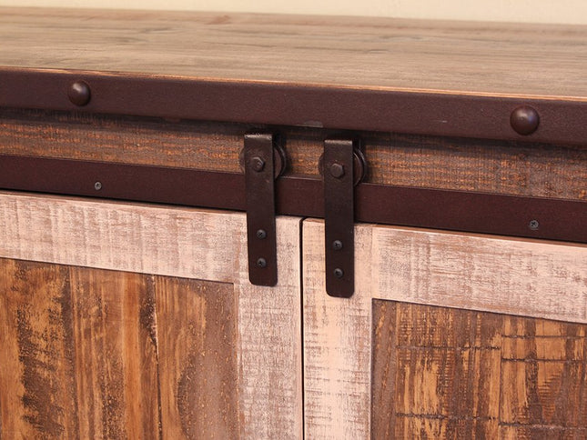 79" Brown Solid Wood Cabinet Enclosed Storage Distressed TV Stand