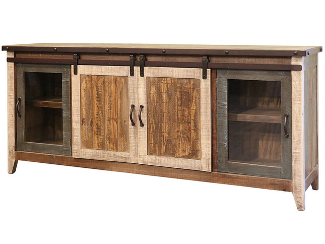 79" Brown Solid Wood Cabinet Enclosed Storage Distressed TV Stand