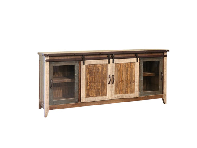 79" Brown Solid Wood Cabinet Enclosed Storage Distressed TV Stand