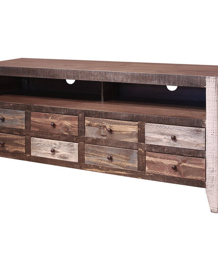 61" Brown Solid Wood Cabinet Enclosed Storage Distressed TV Stand