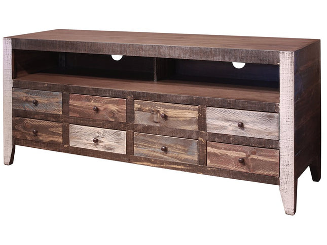 61" Brown Solid Wood Cabinet Enclosed Storage Distressed TV Stand