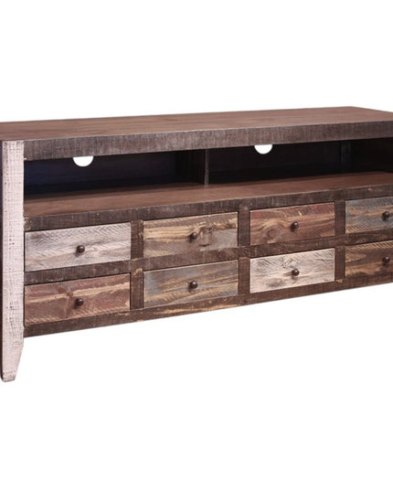 61" Brown Solid Wood Cabinet Enclosed Storage Distressed TV Stand