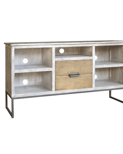 70" Light Gray Solid Wood Open shelving Distressed TV Stand