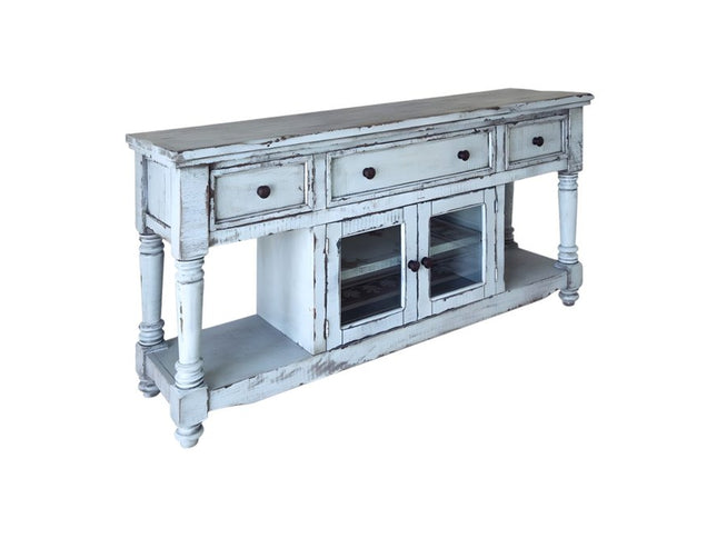 70" Blue Solid Wood Open shelving Distressed TV Stand
