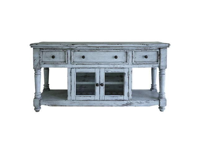 70" Blue Solid Wood Open shelving Distressed TV Stand