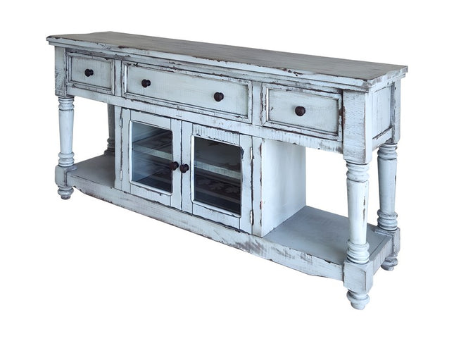 70" Blue Solid Wood Open shelving Distressed TV Stand