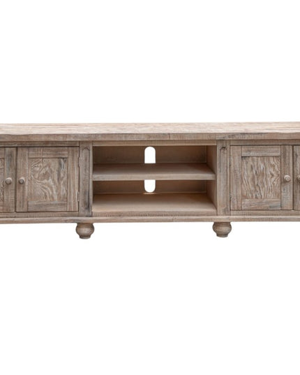 93" Desert Sand Solid Wood Cabinet Enclosed Storage Distressed TV Stand