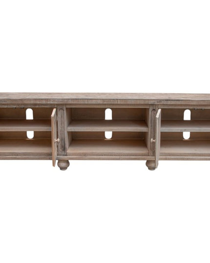 93" Desert Sand Solid Wood Cabinet Enclosed Storage Distressed TV Stand