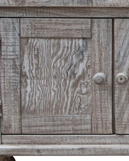 93" Desert Sand Solid Wood Cabinet Enclosed Storage Distressed TV Stand