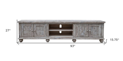 93" Desert Sand Solid Wood Cabinet Enclosed Storage Distressed TV Stand