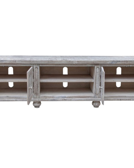 93" Desert Sand Solid Wood Cabinet Enclosed Storage Distressed TV Stand