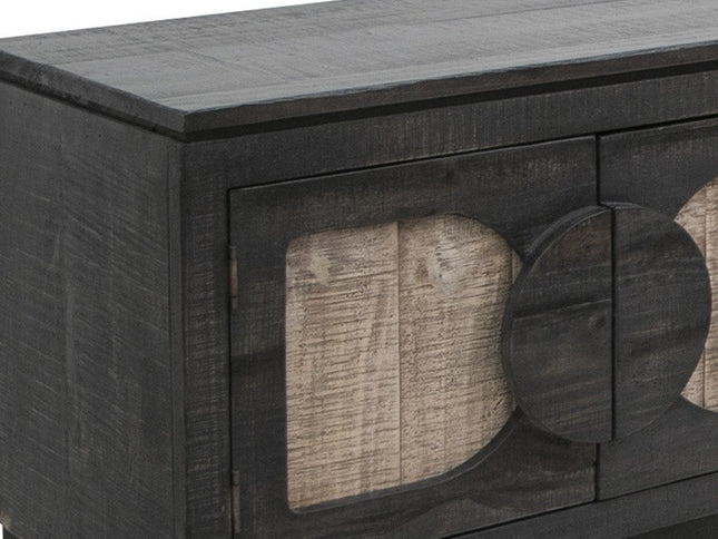 93" Black Solid Wood Cabinet Enclosed Storage Distressed TV Stand