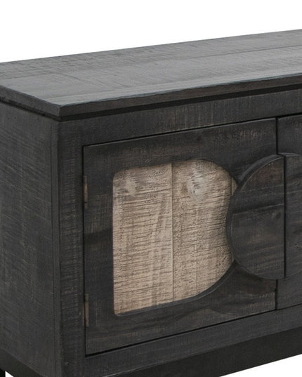 93" Black Solid Wood Cabinet Enclosed Storage Distressed TV Stand