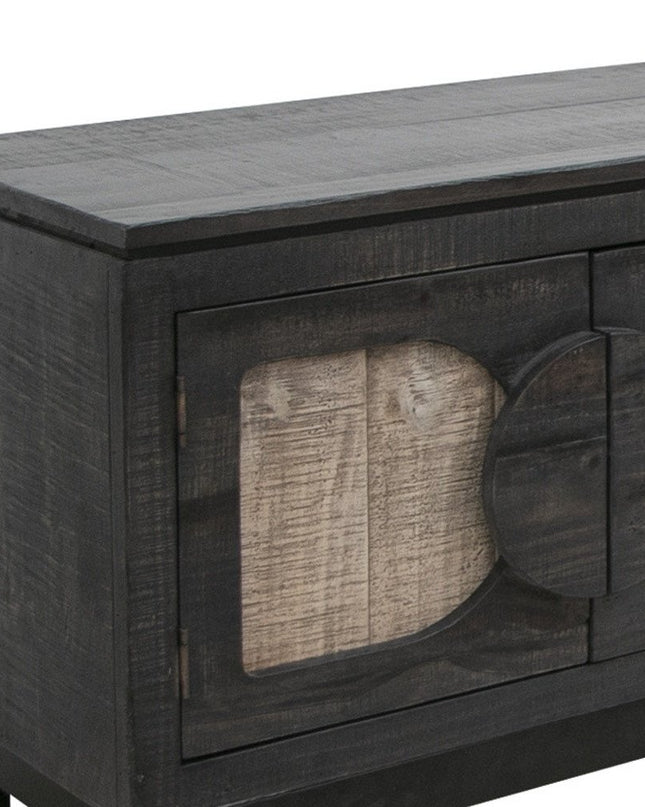 93" Black Solid Wood Cabinet Enclosed Storage Distressed TV Stand