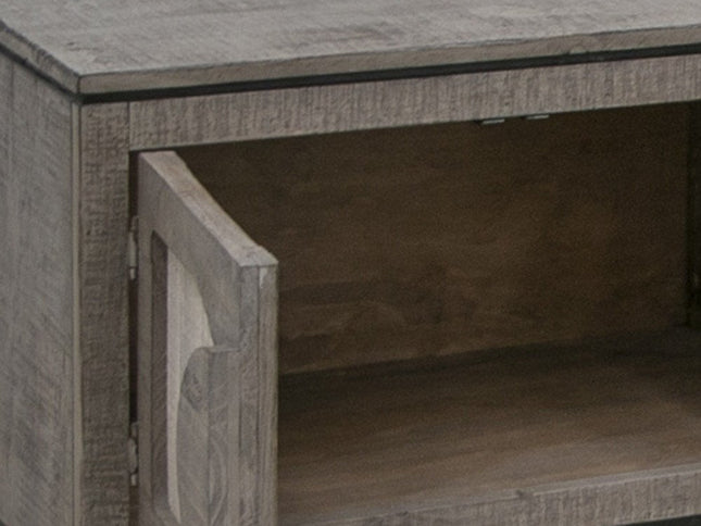 93" Gray Solid Wood Cabinet Enclosed Storage Distressed TV Stand