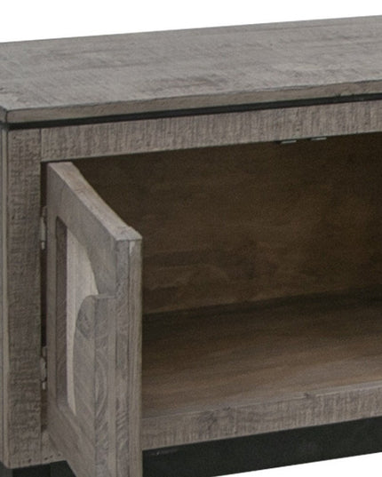 93" Gray Solid Wood Cabinet Enclosed Storage Distressed TV Stand