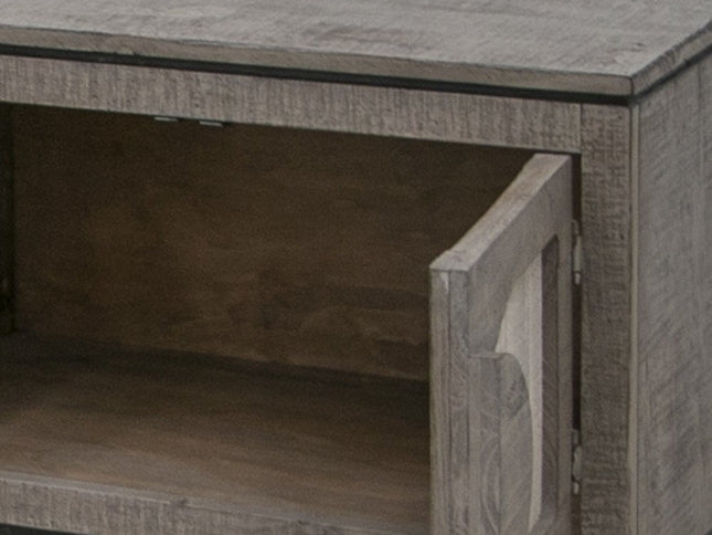 93" Gray Solid Wood Cabinet Enclosed Storage Distressed TV Stand