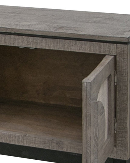 93" Gray Solid Wood Cabinet Enclosed Storage Distressed TV Stand